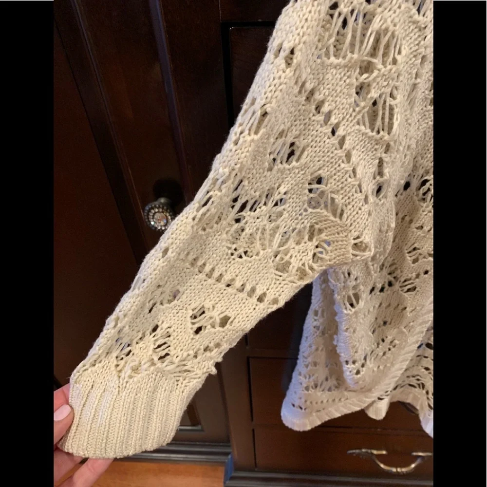 GARAGE Ivory Eyelet Crocheted Sweater In Size Medium - Picture 7 of 10